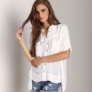 Free People White Button-Down Gauze Shirt